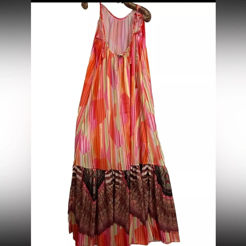 AGIVENESS Colorful Liquid Satin Maxi Kaftan Sun & Summer Flowy Sexy Dress M